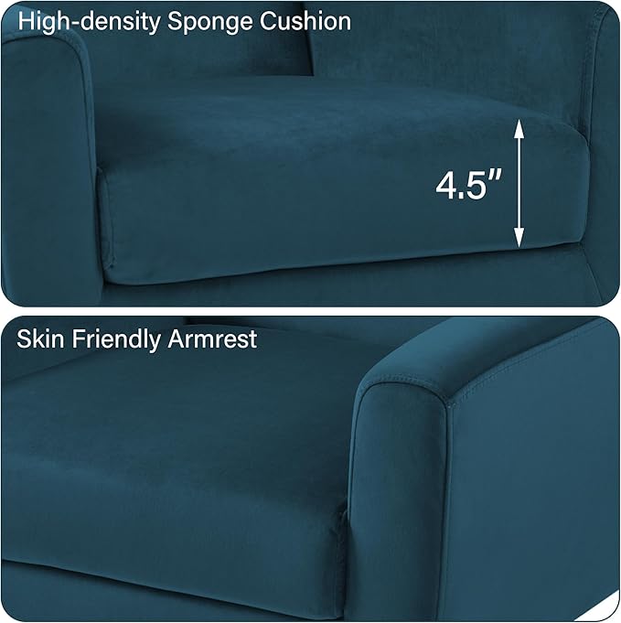 Accent Chair, Mid-Century Modern Velvet Fabric Chairs with Arms for Living Room, Comfy Upholstered Club Single Sofa Armchair for Bedroom Waiting Room with Solid Wood Frame (Velvet Blue, Set of 1)