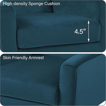Accent Chair, Mid-Century Modern Velvet Fabric Chairs with Arms for Living Room, Comfy Upholstered Club Single Sofa Armchair for Bedroom Waiting Room with Solid Wood Frame (Velvet Blue, Set of 1)