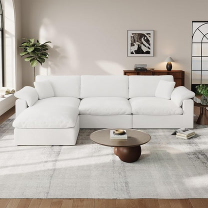 Cloud Modular Couch for Living Room,L Shape Linen Blend Sofas,Modern Deep Seat Cloud Sofas,Convertible Comfort Down Filled Sectional Couches,Removable Washable Cushion Covers,White