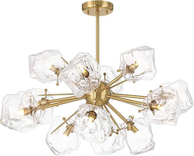 Possini Euro Design Klara 30" Modern Pendant Chandelier Ceiling Light Fixture Dining Room Over Table Kitchen Island Foyer Sputnik Hanging 12-Light LED Dimmable Clear Soft Gold Finish Glass Hallway
