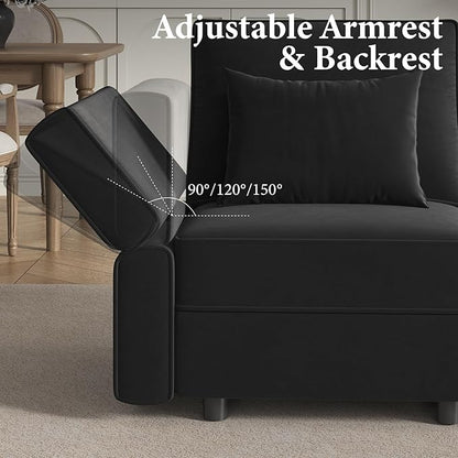 Vesgantti Sectional Couches with Storage Seats, 92" L Shaped Convertible Modular Sectional Sofa, 5 Seat & 1 Ottoman Velvet Storage Chaises Deep Seat Couch for Living Room, Bedroom, Apartment, Black