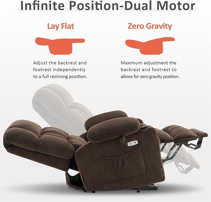 MCombo Dual Motor Large Power Lift Recliner Chair for Elderly, Lay Flat Lift Chair with Heat and Massage, Big Lift Recliner for Tall People, Cup Holders, Fabric 7896 (Large, Mocha)