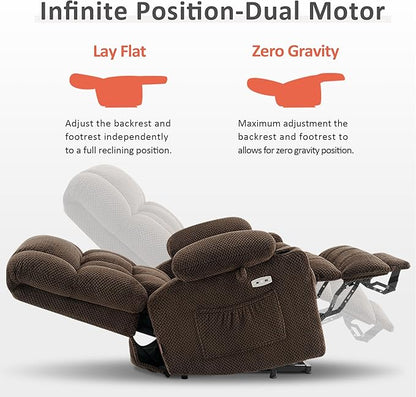 MCombo Dual Motor Large Power Lift Recliner Chair for Elderly, Lay Flat Lift Chair with Heat and Massage, Big Lift Recliner for Tall People, Cup Holders, Fabric 7896 (Large, Mocha)