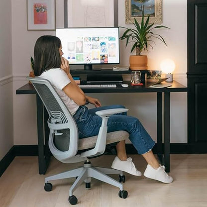 Haworth Soji Office Chair with Ergonomic Adjustments, Flexible Mesh Back (Stone)