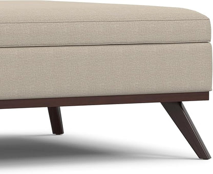 SIMPLIHOME Owen 40 inch Wide Mid Century Modern Square XL Coffee Table Storage Ottoman in Natural Polyester Fabric, Assembled, for The Living Room, Entryway and Family Room
