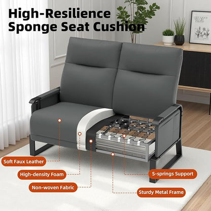 Modular Cloud Sectional Couches for Living Room, Faux Leather Loveseat & Accent Chairs Set of 2, Upholstered Sectional Sofa Set for Office, Gray