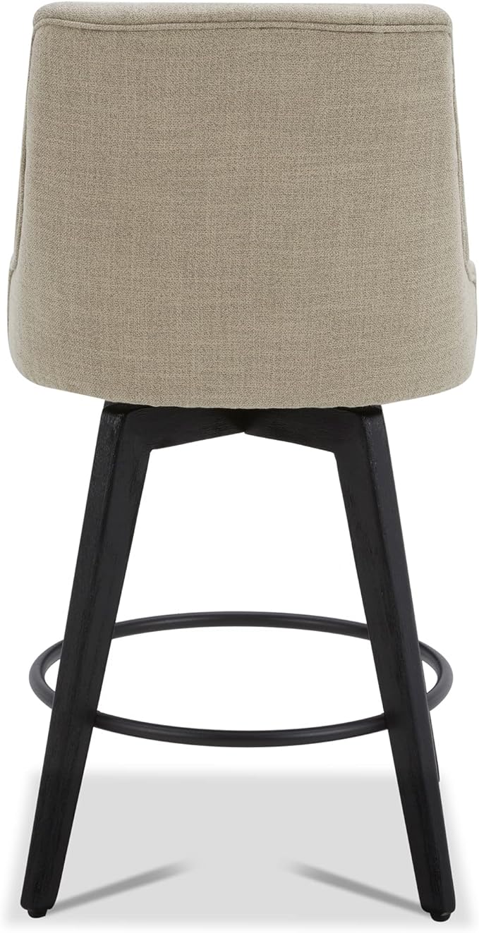 Watson & Whitely Counter Height Bar Stools Set of 3, Performance Fabric Upholstered Modern Swivel Barstool with Back, Solid Wood Legs, 26" H Seat, Tan