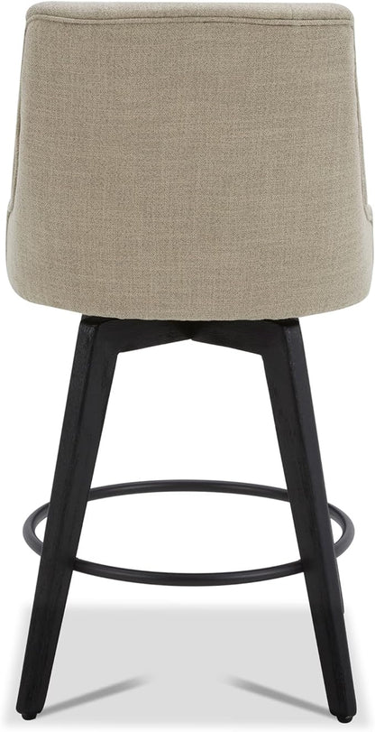 Watson & Whitely Counter Height Bar Stools Set of 3, Performance Fabric Upholstered Modern Swivel Barstool with Back, Solid Wood Legs, 26" H Seat, Tan