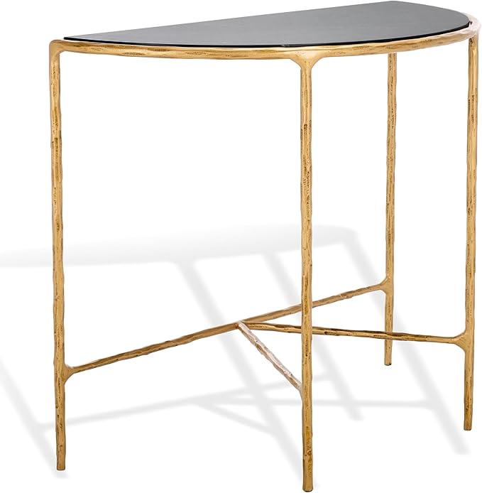 SAFAVIEH Couture Collection Jessa Brass Base & Black Marble Top Half Moon Console Table, Fully Assembled