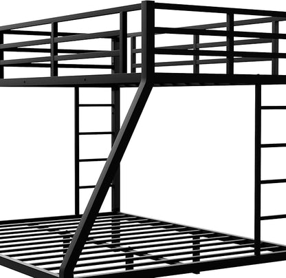 Bellemave Twin XL Over Queen Bunk Bed for Adults, Twin XL Over Queen Bunk Beds Frame with 2 Ladder and Full Length Guardrail, Easy Assemble, Mattress Not Included, Black