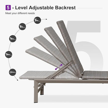 PURPLE LEAF Patio Oversized Chaise Lounge Rattan Chair Set of 2 Outdoor Pool Adjustable Recliner Wicker Chairs for Outside Woven Furniture Tanning Poolside Lounger Slate Gray