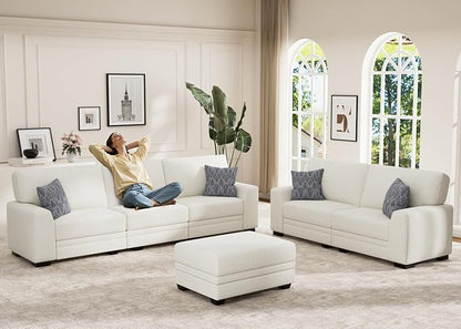 Wanderwell Oversized Modular Sectional Sofa, 6-Seater U Shaped Couches with Movable Ottoman,Corduroy Sectional Couch with Wide and Deep Seats Suitable for Living room,Bedroom,Apartment (Cream, 2+3+OT)