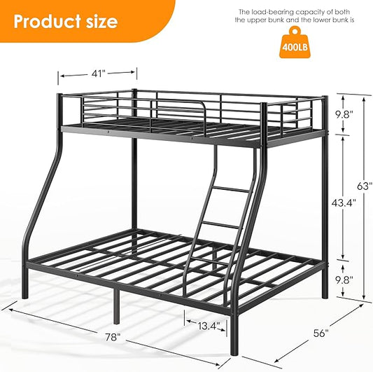 soges Metal Bunk Beds Twin Over Full Size with Ladder & Guardrail, Heavy Duty for Teens & Adults, Space Saving, No Box Spring Needed, Idea for Dorms & Small Rooms, Black