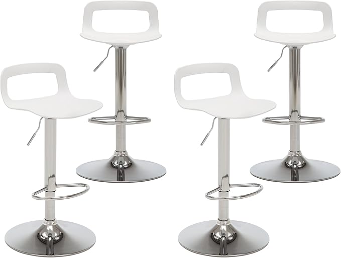 NOBPEINT Contemporary Chrome Air Lift Adjustable Swivel Bar Stool, Set of 4, White