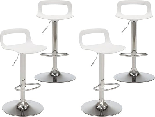 NOBPEINT Contemporary Chrome Air Lift Adjustable Swivel Bar Stool, Set of 4, White