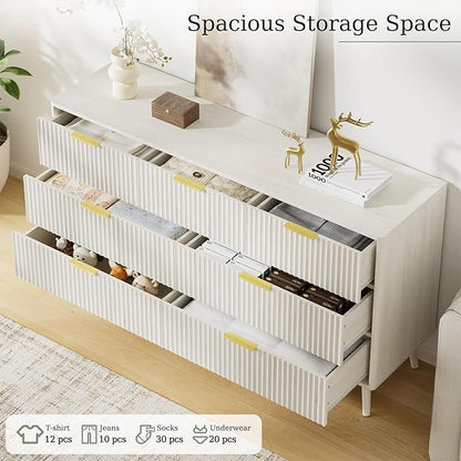 LYNSOM Fluted Dresser and Nightstand Sets 3 Piece, 7-Drawers Dresser and 1-Drawer Nightstands Set of 2, Wood Bedroom Furniture Set for Home, Bedroom, Hallway, White