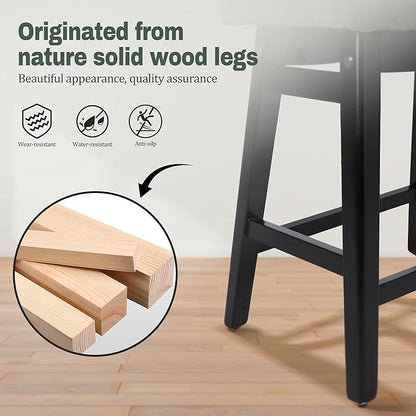 Counter Height Bar Stools Set of 4 for Kitchen Counter Farmhouse Modern Barstools with Faux Leather Upholstered Backless Seat and Solid Wood Legs 24 inch Bar Chairs, Grey + Black