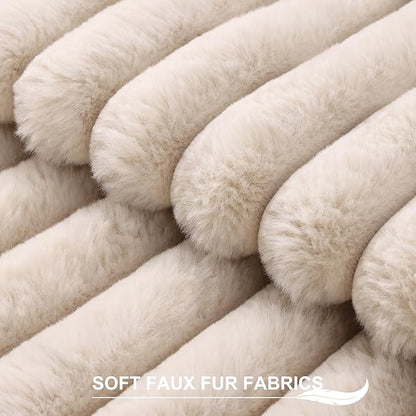 Pallene Faux Fur Plush Lumbar Throw Pillow Covers 12x20 Set of 2, Luxury Soft Fluffy Striped Decorative Pillow Covers for Sofa, Couch, Living Room, Apricot