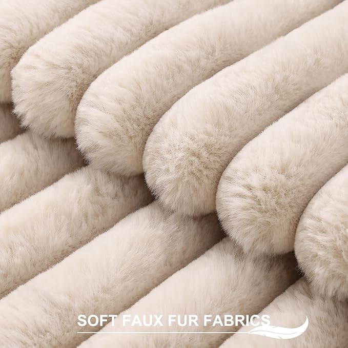 Pallene Faux Fur Plush Throw Pillow Covers 22x22 Set of 2, Luxury Soft Fluffy Striped Decorative Pillow Covers for Sofa, Couch, Living Room, Apricot