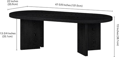 Henn&Hart 48" Oval Wood Low-Profile Coffee Table for Living Room, Family Room or Office, Black Grain