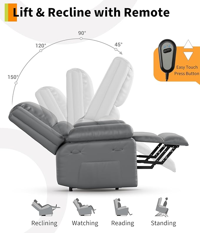GarveeHome Oversized Wide Power Lift Recliner Chair - Heat and Massage, Adjustable Back and Legs, PU Leather Electric Lift Chair Designed for The Elderly and People with Mobility impaired