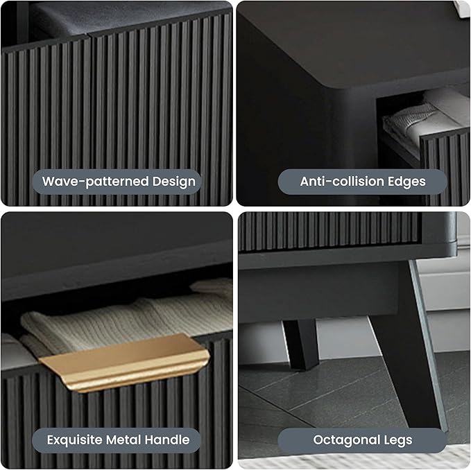 SUNWAVE Fluted 9 Drawer Dresser for Bedroom, 59.1" Wide Modern Large Dresser with Round Corner, Wood Drawer TV Stand for Living Room