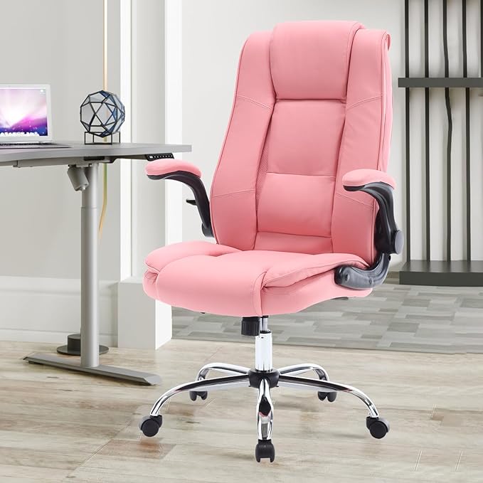 Pink Office Chair, Ergonomic High Back Executive Office Desk Chairs for Women, 90°-120° Rocking Computer Chair with Wheels, Swivel Lumbar Support Home Office Desk Chair
