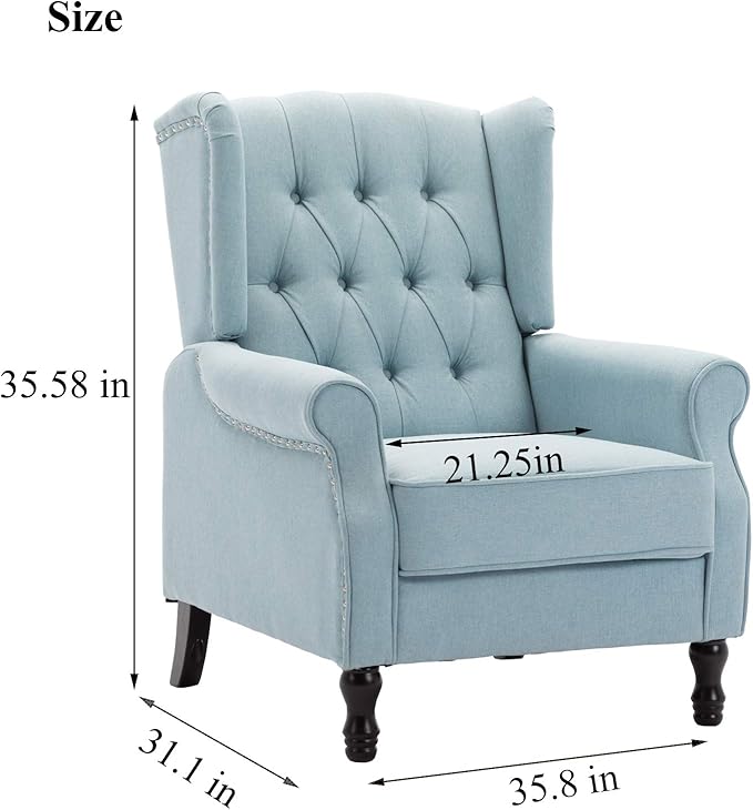 Artechworks Winged Fabric Modern Accent Chair Tufted Arm Club Chair Linen Single Sofa with Wooden Legs Comfy Upholstered for Reading Living Room Bedroom Office,Light Blue