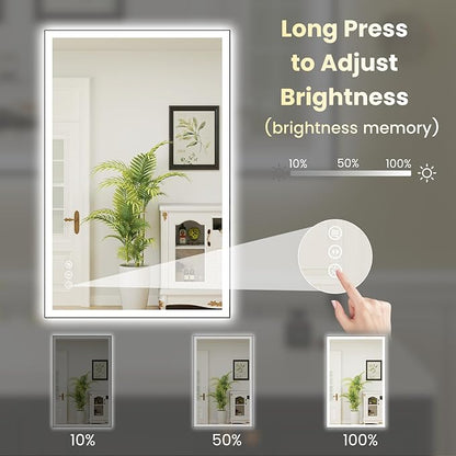 WTTY 24"X36" LED Bathroom Mirror with Black Frame, Bathroom Vanity Mirror with Lights for Wall, Front Light and Backlit, Anti-Fog, Dimmable, 3 Colors, Shatterproof, Memory, Horizontal/Vertical