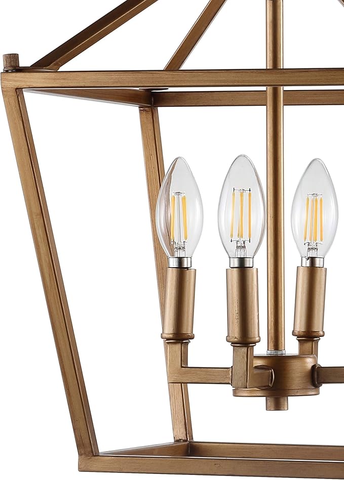 JONATHAN Y JYL7436B Pagoda Lantern Dimmable Adjustable Metal LED Pendant Classic Traditional Farmhouse Dining Room Living Room Kitchen Foyer Bedroom Hallway, 12 in, Antique Gold
