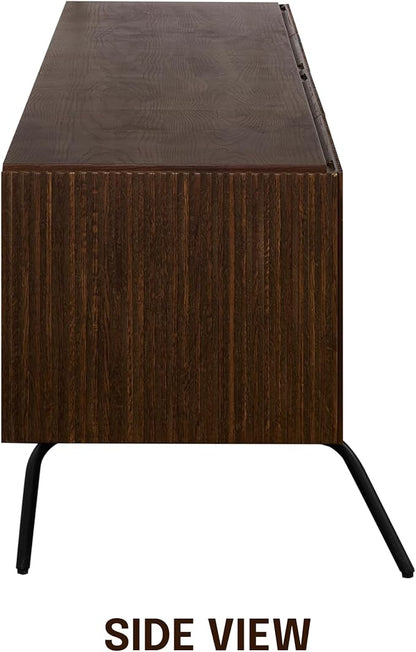 NTC Veil TV Stand with 4 Doors for TVs up to 75’’, Media Console with Vertical Groove Design and Metal Legs, Modern Entertainment Center for Living Room and Bedroom, Effortless Assembly, Dark Walnut