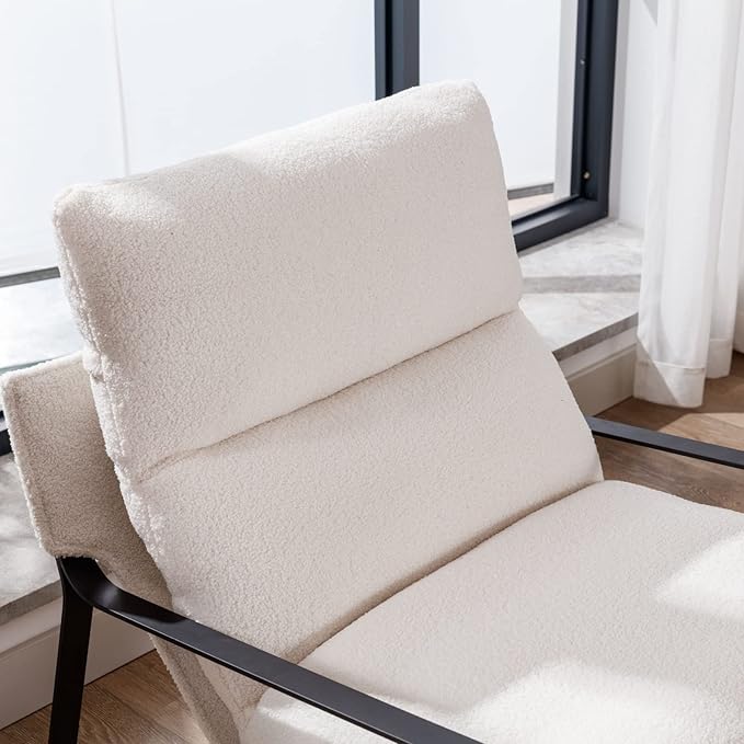 Mid-Century Accent Chair Set of 2, Comfy Sherpa Fabric Side Chair with Armrest, Upholstered Leisure Chair with Black Metal Frame for Living Room Bedroom Reception Room, White