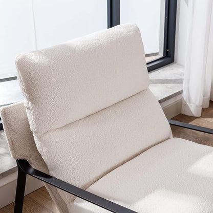 Mid-Century Accent Chair Set of 2, Comfy Sherpa Fabric Side Chair with Armrest, Upholstered Leisure Chair with Black Metal Frame for Living Room Bedroom Reception Room, White