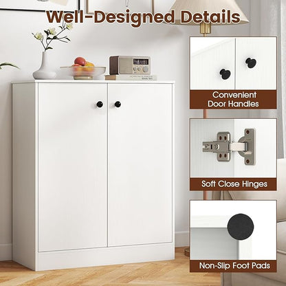 GOFLAME Floor Storage Cabinet with 2 Doors, Freestanding Accent Storage Cabinet Organizer with 3-Tier Inner Shelves, Modern Sideboard Buffet Cabinet for Kitchen, Living Room, Entryway, White