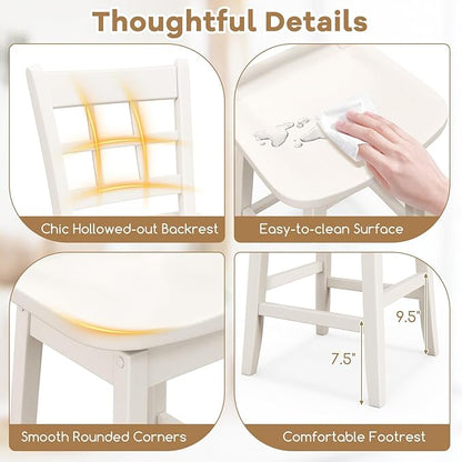 COSTWAY Swivel Bar Stools Set of 4, 24.5 Inch Counter Height Bar Chairs w/Hollow Backrest & Contoured Seat, Wooden Barstools w/Footrest for Kitchen Island, Pub, Bistro, Cafe (4, White)