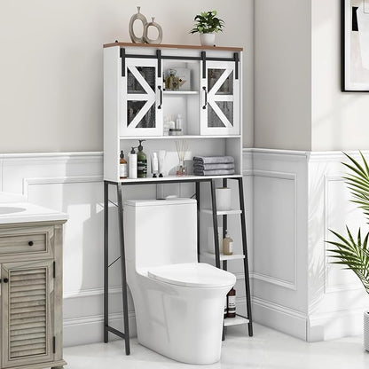 Vabches Over The Toilet Storage Cabinet, Farmhouse Storage Cabinet Over Toilet with Sliding Barn Door，Home Space-Saving Toilet Rack, for Bathroom, Restroom, Laundry