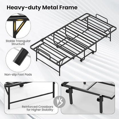 Giantex Twin Folding Bed Frame with Mattress, 75" x 38" Portable Rollaway Guest Bed with Memory Foam Mattress & Metal Frame, Space Saving Roll Away Beds with Mattresses for Adults Guest Apartment