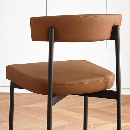 Brown Modern Bar Stools Set of 3, 24 Inch Faux Leather Counter Stools with Curved Backrest, Counter Height Bar Stool for Kitchen Island