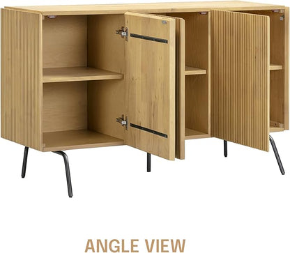 NTC Veil Modern Sideboard with 3 Doors, Buffet Cabinet with Vertical Groove Design and Metal Legs, Storage Cabinet for Living Room, and Hallway, Effortless Assembly, Sand
