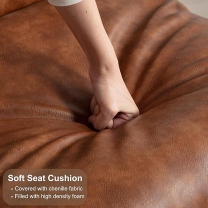 HEAH-YO Modern Accent Chair Set of 1, Upholstered PU Faux Leather Living Room Chair with Bronze Metal Legs, Comfy Arm Side Chair for Bedroom, Brown