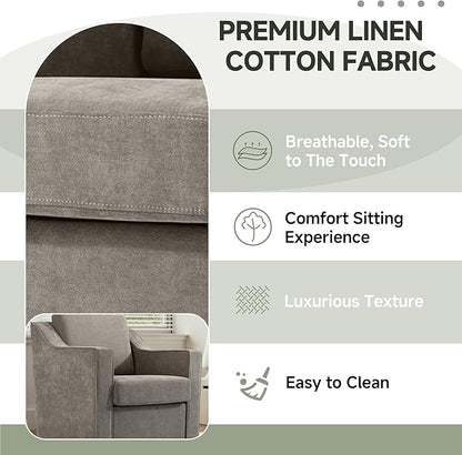UIXE Swivel Accent Chairs Set of 2, Chenille Upholstered Arm Chair for Living Room, Modern Club Armchair Comfy Single Sofa Bedroom Reading Seat with Lumbar Pillow - Sand