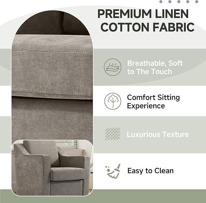 UIXE Swivel Accent Chair, Chenille Fabric Upholstered Arm Chair for Living Room, Modern Club Armchair Comfy Single Sofa Bedroom Reading Seat with Lumbar Pillow - Sand