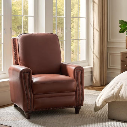 HULALA HOME Genuine Leather Recliner Chair Set of 2, Push Back Recliner Armchair with Thick Seat and Backrest(Brown)