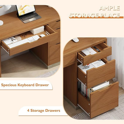 48 Inch Small Desk with 4 Drawers, Computer Desk with Storage File Cabinet for Bedroom, Home Office Desk with Storage for Small Space, Brown
