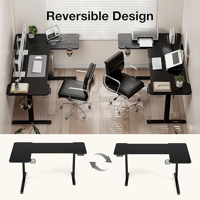 51" Reversiable L-Shaped Electric Standing Desk Adjustable Height Gaming Stand Up Corner Desk Sit Stand Home Office Computer Desk with Splice Board,Black Top