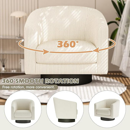 360° Swivel Accent Chairs, Modern Bucket Chair, Corduroy Barrel Armchair, Comfy Boucle Chair, Single Sofa for Living Room Bedroom. Cream White