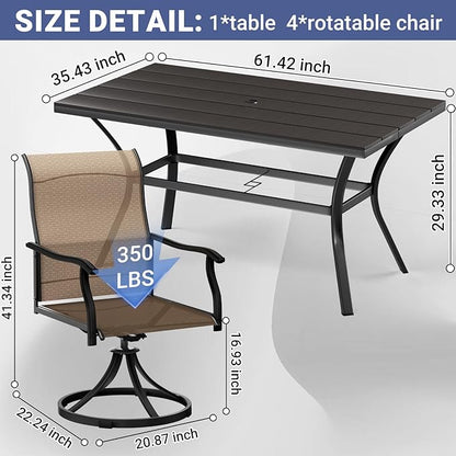 LEVELEVE 7 Piece Outdoor Patio Dining Set with 6 Swivel Dining Chairs & 1 Large Round Dining Table,Bistro Furniture Set for Lawn, Garden, Deck, Backyard and Porch