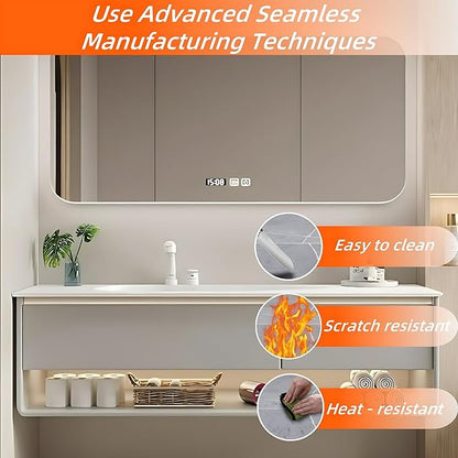 48IN Grey Bathroom Vanity Set - Floating Bathroom Vanity with Single Sink | Including LED Smart Defogging Mirror Cabinet & Time Display Function, Equipped with Motion Sensing Light Strip (Style A)