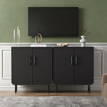 Buffet Cabinet with Storage, Sideboard with 2 Doors, Adjustable Shelf, Fluted Accent Cabinet for Living Room, Modern,Black