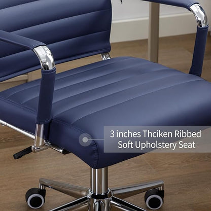 Office Desk Chair Leather, Conference Room Chairs with Wheels, Executive Modern High Back Ergonomic Swivel Rolling Ribbed Computer Chair